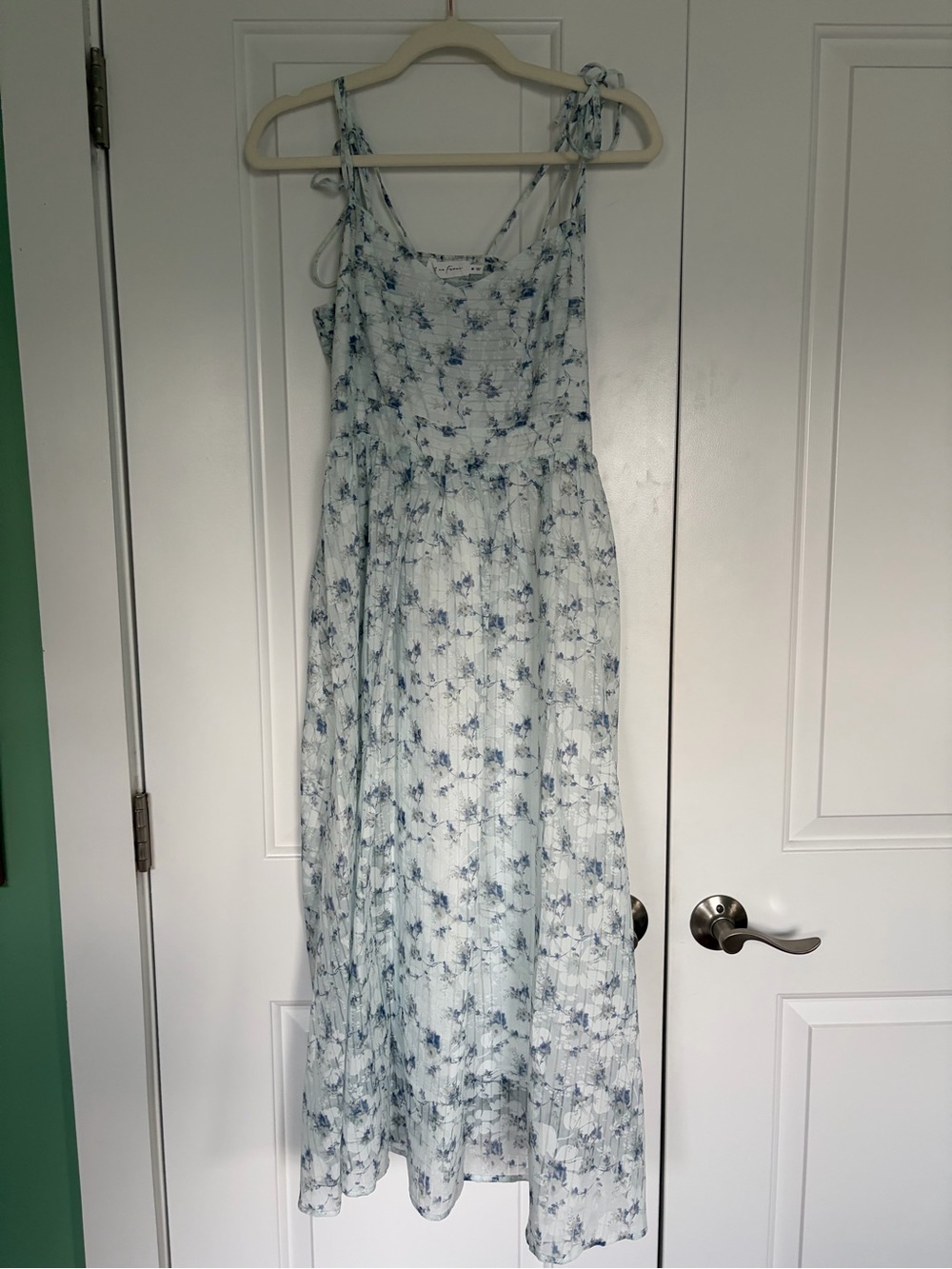 All in Favor Light Blue Floral Tie-Shoulder Maxi Dress